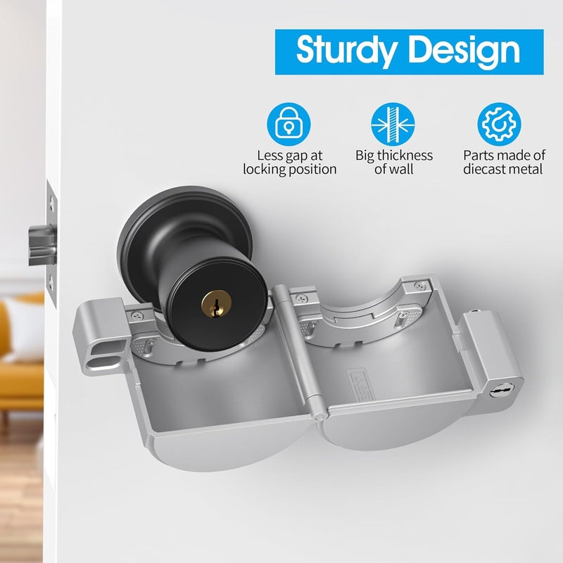 AST Door Knob Lockout Device with 3 Keys, Childproof Door Knob Covers, Lock Out to Smart Doorknob. Safety Cover for Faucet, Valve, Spigot. Prevent Access to Keyhole, Matte Silver with Brass Keys - Image 3